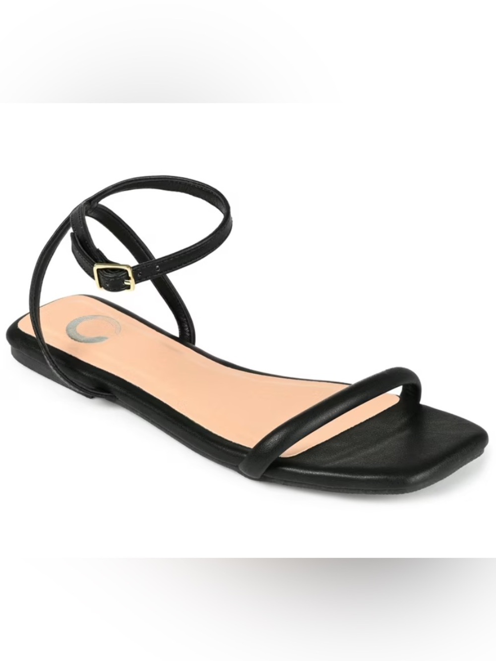 Journee Collection Black Strappy Square-Toe Ankle Sandals